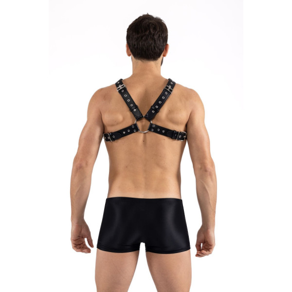 Harnais homme simili cuir larges sangles avec anneaux 